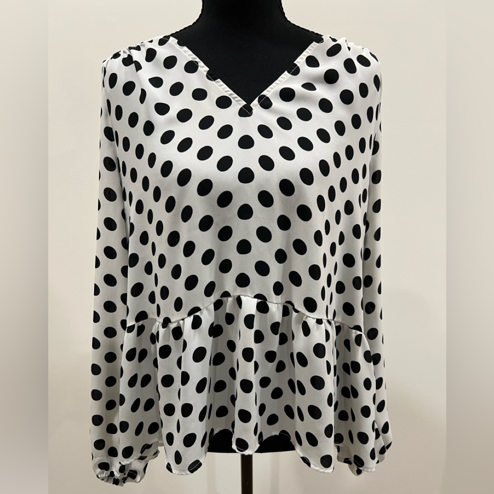 LOFT Black and White Polka Dot Blouse Large